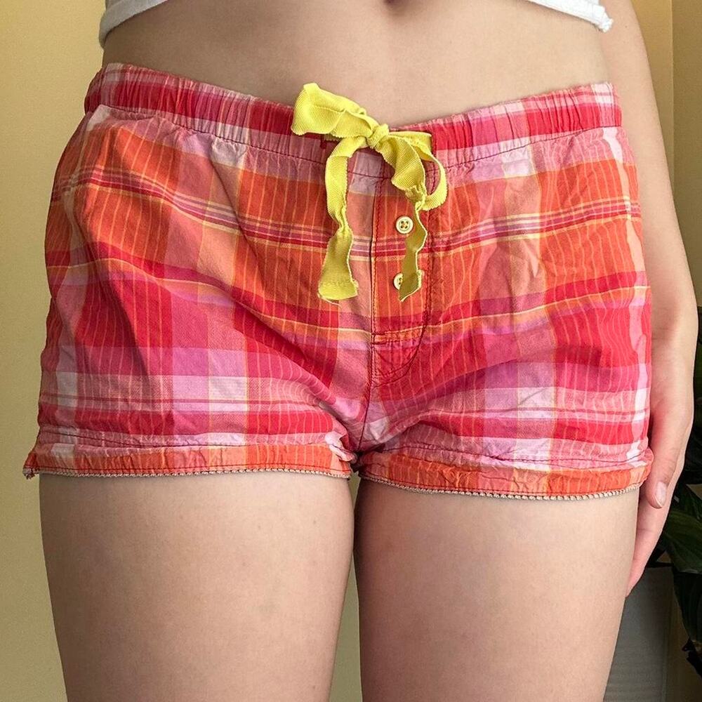 Xhilaration y2k orange and and pink mini  boxer plaid shorts size medium
